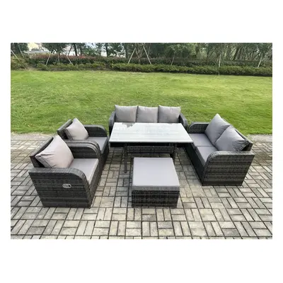 Fimous Dark Grey PE Wicker Rattan Garden Furniture Set Reclining Chair Love Sofa Seater Sofa Set