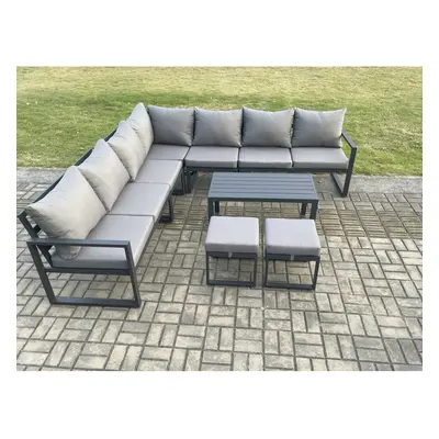 Fimous Aluminium Patio Outdoor Garden Furniture Lounge Corner Sofa Set with Oblong Coffee Table 