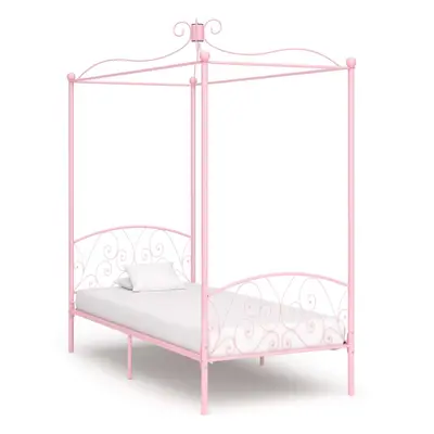 vidaXL Canopy Bed Frame Pink Metal 90x200cm Bedroom Single Beds Furniture