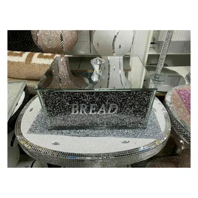 Stunning Large Mirrored BLACK Crushed Diamante Sparkling Bread Bin