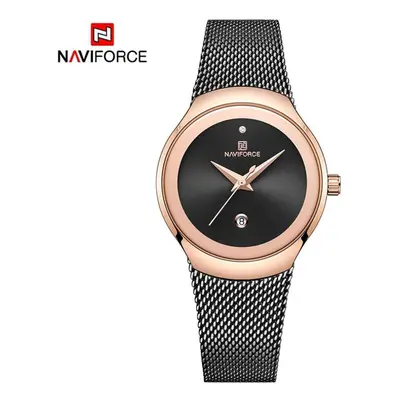 (black) Naviforce Womenâs Quartz Watches Fashion Ladies Stainless Steel Luxury Dresses Wristwa