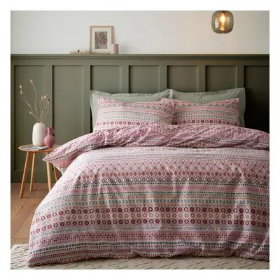 Catherine Lansfield Brushed Cotton Fairisle Reversible Double Duvet Cover Set with Pillowcases R