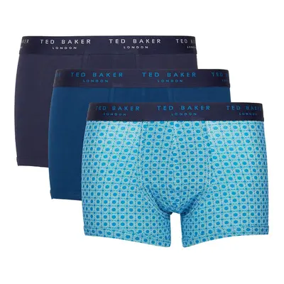 (Navy/Blue, Small) Ted Baker Boxers Pack Fashion Trunks With Pattern