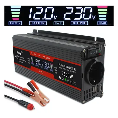 (black, 12V 230V EU Socket) 2600w (peak) 12v To 230v Watt Rated Vehicle Power Inverter With Lcd 