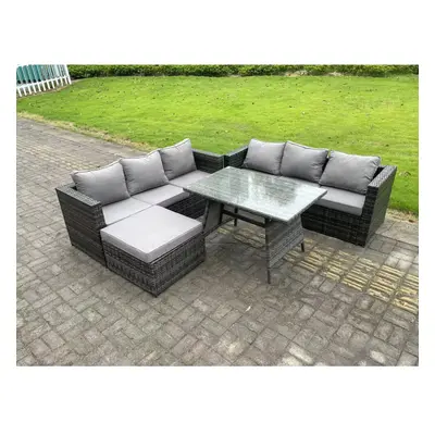 Fimous Seater Rattan Outdoor Furniture Sofa Garden Dining Set with Oblong Dining Table Big Foots