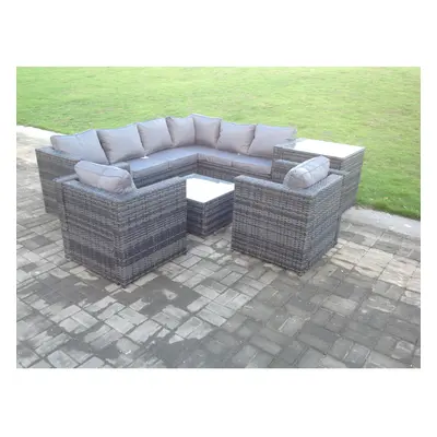 Fimous Rattan Corner Sofa Set Garden Furniture Chairs Coffee Table