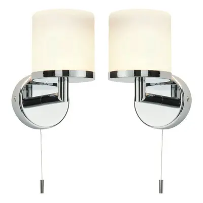 2 PACK IP44 Bathroom Wall Light Chrome Diffused Glass Modern Round Fitting Lamp