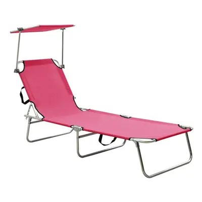 vidaXL Folding Sun Lounger with Canopy Steel Magento Pink Lounge Chair Sunbed