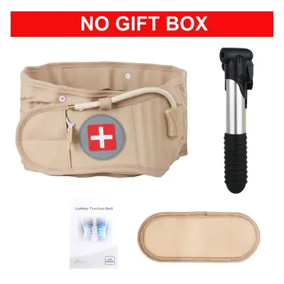 (Khaki NO Box) Lumbar Traction Brace Belt Air Waist Supporter Decompression Inflatable Traction 