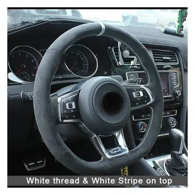 (Style 7) Carbon Fiber Black Genuine Leather Suede Car Steering Wheel Cover For Volkswagen Golf 