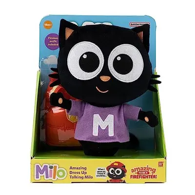 Milo Black Cat Plush Toy - 25cm Amazing Dress Up Milo Soft Toys with Changeable Firefighter Outf