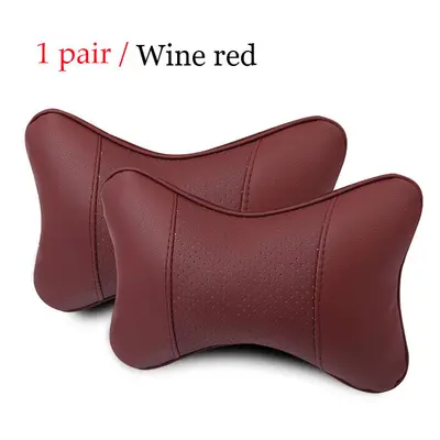 (1 pair red) Pair Luxury Car Headrest Pillow Unisex Breathable Auto Neck Rest Headrest