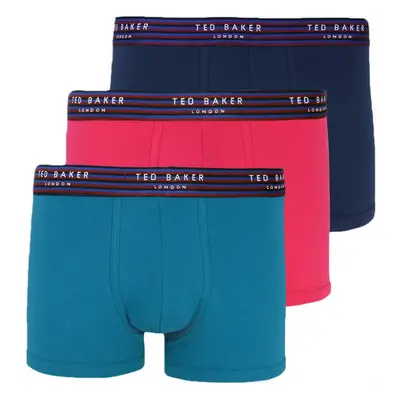 (Navy/Red/Blue, Small) Ted Baker Boxers Pack Stretch Trunks With Striped Waistband