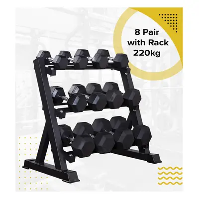 (With Rack, Pair SET - x [5+7.5+10+12.5+15+17.5+20+22.5] KG) Hex Dumbbells Set