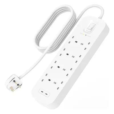 (8 plugs, Dual USB-C) 8-outlet surge-proof power strip, wall-mountable, with AC outlets, 2m powe