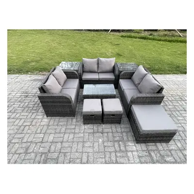 Fimous Wicker PE Rattan Garden Furniture Set Outdoor Lounge Sofa Set with Love Sofa Coffee Table