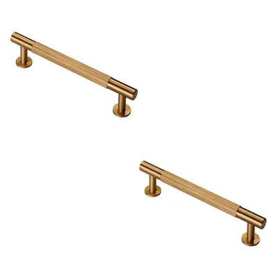 2x Knurled Bar Door Pull Handle x 13mm 128mm Fixing Centres Satin Brass