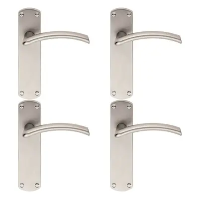 4x Arched Lever on Latch Backplate Door Handle x 42mm Satin Chrome