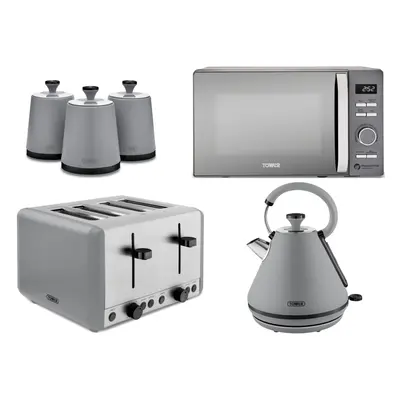 Tower Sera Grey Kettle Slice Toaster Canisters Microwave Kitchen Set