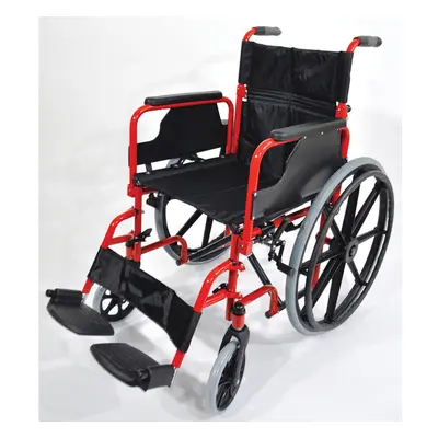 Deluxe Self Propelled Steel Wheelchair - Semi-Foldable Design - Red Finish