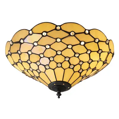 Tiffany Glass Semi Flush Ceiling Light Amber Geometric Inverted Shade i00059