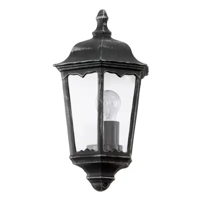 IP44 Outdoor Wall Light Black & Silver Patina Clear Glass x 60W E27 Bulb