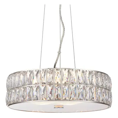 LED Ceiling Pendant Light 25W Warm White CHROME & CRYSTAL Feature Lamp Shade