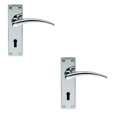 2x PAIR Slim Arched Door Handle on Lock Backplate x 43mm Polished Chrome