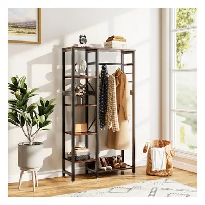 Rustic Brown Clothes Rack with Storage Shelves