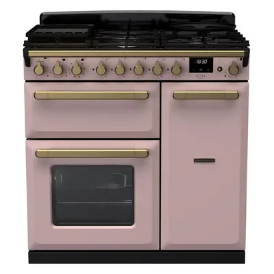 Rangemaster Estel Deluxe ESDL90DFPPPK/AB1 90cm Dual Fuel Range Cooker - Pale Pink / Antique Bras