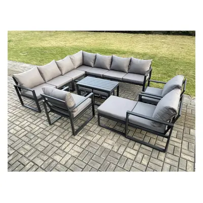 Fimous Aluminium Seater Outdoor Garden Furniture Set Lounge Corner Sofa Oblong Coffee Table Pcs 