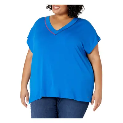 Tommy Hilfiger Plus Size Women's V-Neck Tee Iconic Cerulean 3X