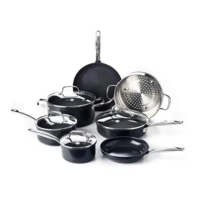 GreenPan Prime Midnight Hard Anodized Healthy Ceramic Nonstick Black Cookware Pots and Pans Set,