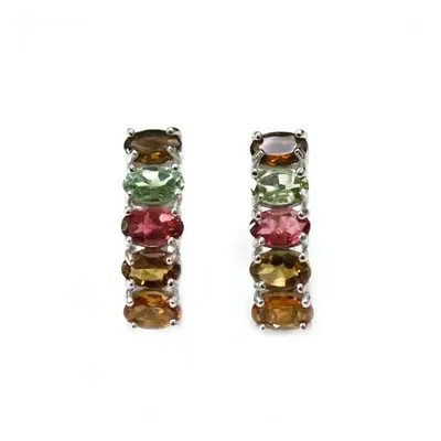 (multicolor) Bolaijewelry,925 Sterling Silver Earring Natural Tourmaline Oval 3*5mm Simple Desig