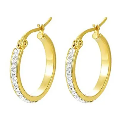 Yumay 9ct Gold White Crystal Hoop Earrings for Women, 20mm Round Hoop Earrings for Girls.