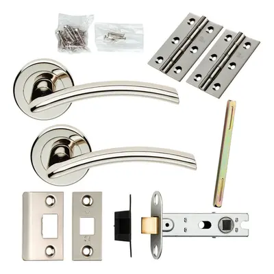 Door Handle & Latch Pack Polished Nickel Arched Lever Screwless Round Rose