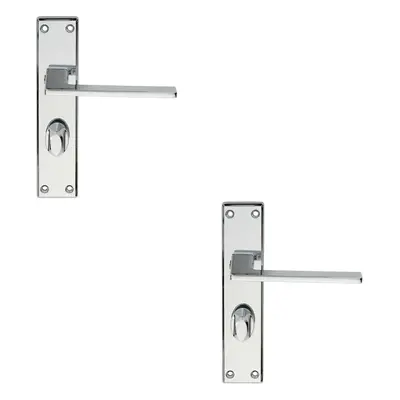 2x Flat Straight Lever on Bathroom Backplate Handle x 40mm Polished Chrome