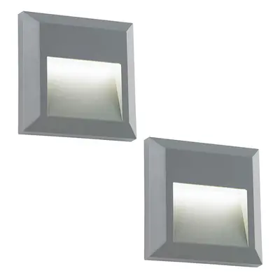 2 PACK Square IP65 Guide Light - Indirect 1.1W Warm White LED - Gray ABS