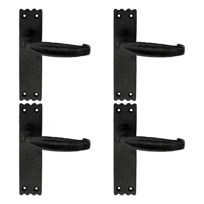 4x PAIR Creased Style Handle on Slim Latch Backplate x 38mm Black Antique