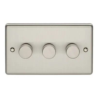 3 Gang 400W Way Rotary Dimmer Switch SATIN STEEL Light Dimming Wall Plate