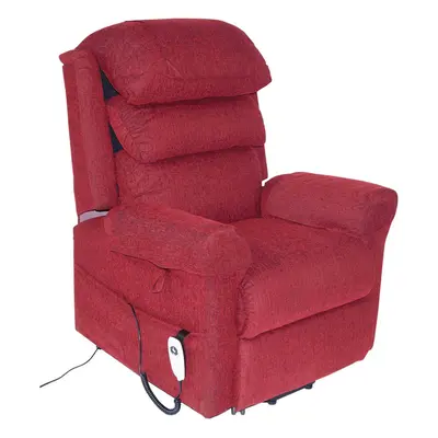 Wall Hugging Rise & Recline Arm Chair - Waterfall Pillow - Red Chenille Fabric