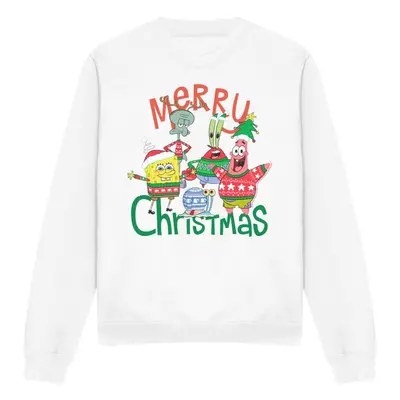 (XXL, White) SpongeBob SquarePants Unisex Adult Merry Christmas Group Sweatshirt