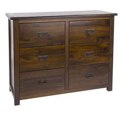 Dark Wood Chest of Drawers Solid Pine Dresser Metal Handles Lacquered Finish