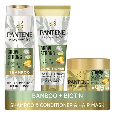 Pantene Grow Strong Hair Loss Treatment Set, Hair Growth Shampoo, a Conditioner and a Keratin Tr