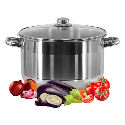 (14 Ltr) GEEZY Stainless Steel Casserole Stockpot Induction Base Large Deep Stock Pot Glass Lid