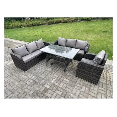 Fimous Seater Dark Grey PE Rattan Garden Furniture Set Reclining Chair Lounge Sofa Seater Sofa S