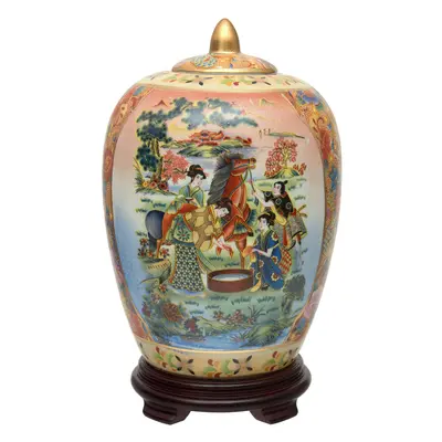 Red Lantern 11"" Horse in Meadow Porcelain Vase Jar Multicolor