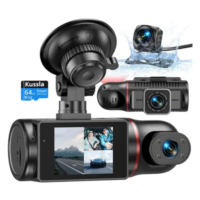 (X30) Dash Cam Front and Rear Inside Channel Dashcam for Cars 1080P with 64GB