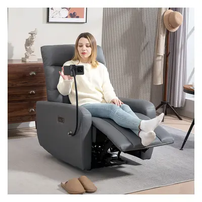 HOMCOM Electric Recliner Chair with Phone Holder, USB Charge Port, Grey