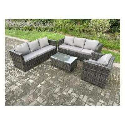 Fimous Seater Rattan Garden Furniture Set Indoor Outdoor Patio Sofa Set with Oblong Coffee Table